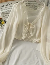 Long Sleeve Thin Breathable T-shirts Women Lace Bow Cardigan Blouse Clothing Ruffles Sun-protection Outwear Blouse For Covers - Image 2