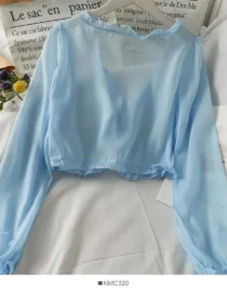 Long Sleeve Thin Breathable T-shirts Women Lace Bow Cardigan Blouse Clothing Ruffles Sun-protection Outwear Blouse For Covers - Image 5