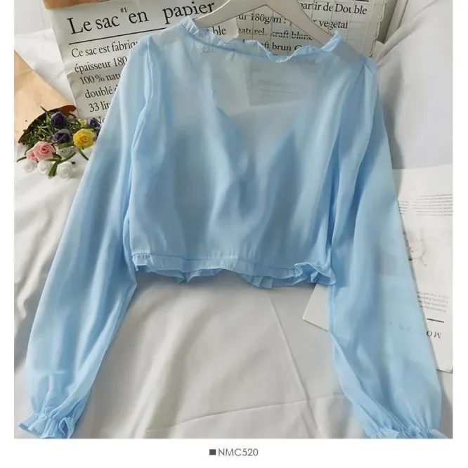 Long Sleeve Thin Breathable T-shirts Women Lace Bow Cardigan Blouse Clothing Ruffles Sun-protection Outwear Blouse For Covers - Image 5