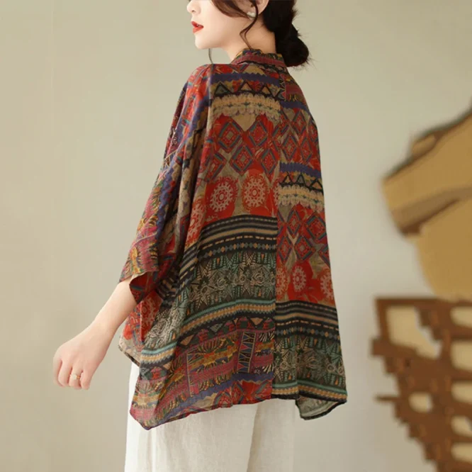 Masss Wasss 2025 Spring Chinese Womens Fashion Printed Chiffon Shirts Ladies Leisure Loose Blouses Classic Luxury Vintage Tops - Image 2