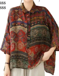 Masss Wasss 2025 Spring Chinese Womens Fashion Printed Chiffon Shirts Ladies Leisure Loose Blouses Classic Luxury Vintage Tops