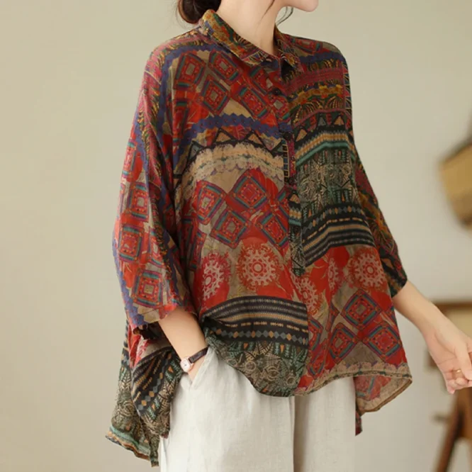 Masss Wasss 2025 Spring Chinese Womens Fashion Printed Chiffon Shirts Ladies Leisure Loose Blouses Classic Luxury Vintage Tops - Image 4