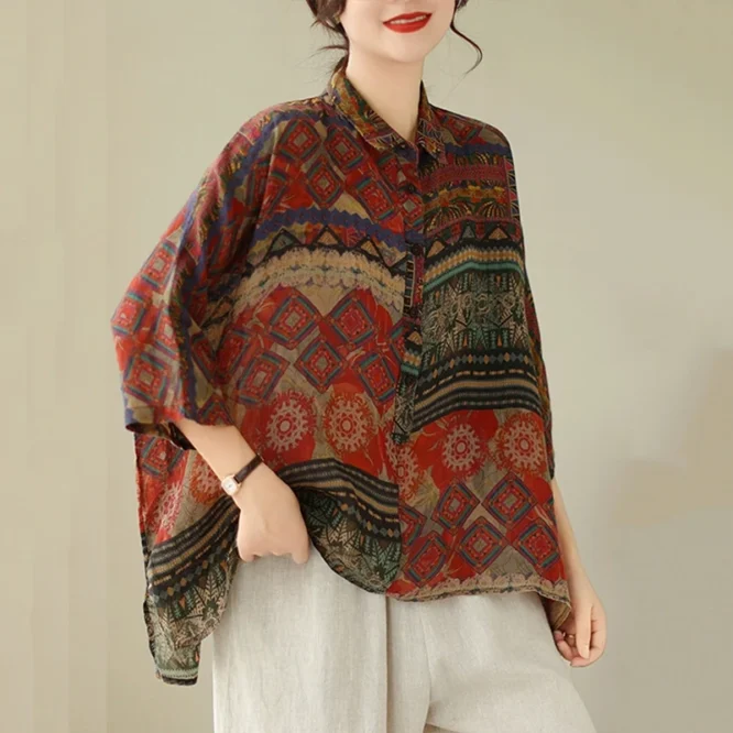 Masss Wasss 2025 Spring Chinese Womens Fashion Printed Chiffon Shirts Ladies Leisure Loose Blouses Classic Luxury Vintage Tops - Image 5