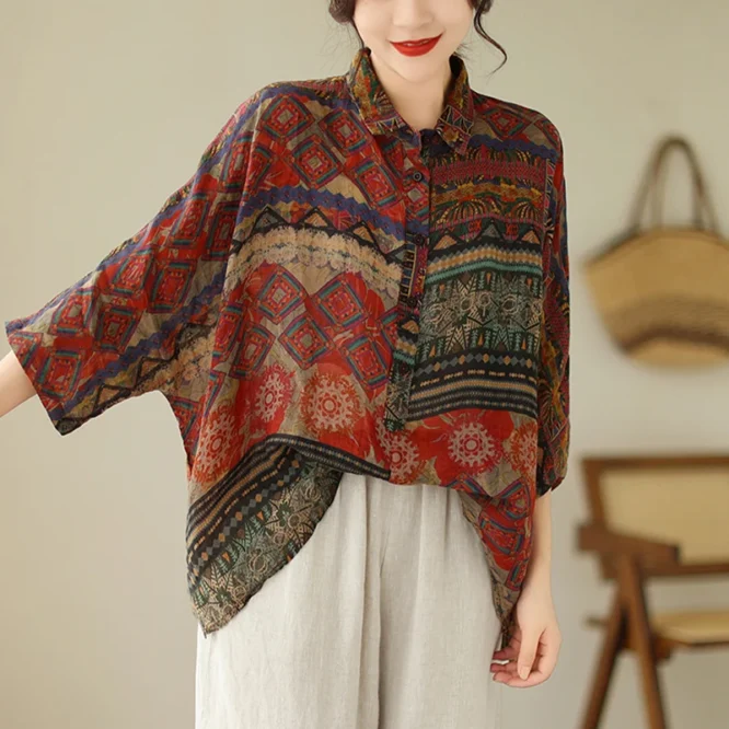 Masss Wasss 2025 Spring Chinese Womens Fashion Printed Chiffon Shirts Ladies Leisure Loose Blouses Classic Luxury Vintage Tops - Image 6